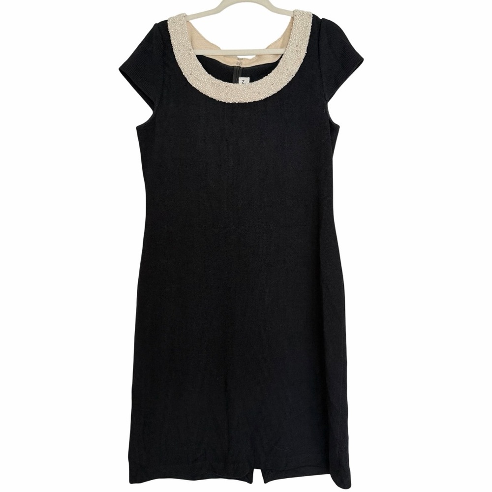 St. John Evening Black Pearl/Crystal Scoop Neck Sheath Dress